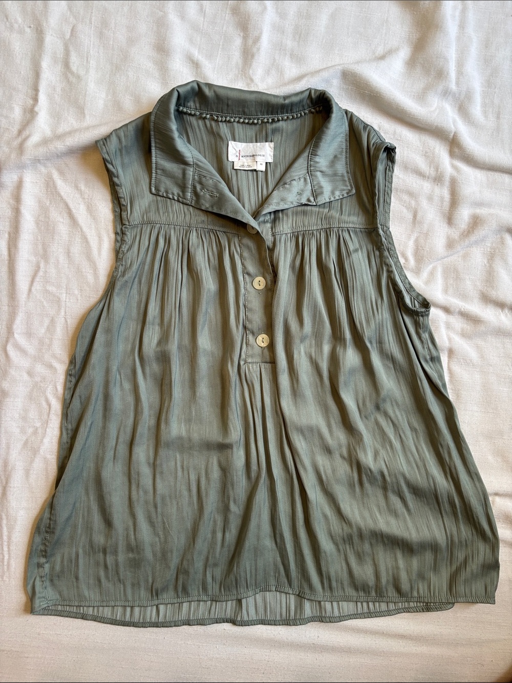 Anthropologie Sleeveless Collared Tank Top in Sage